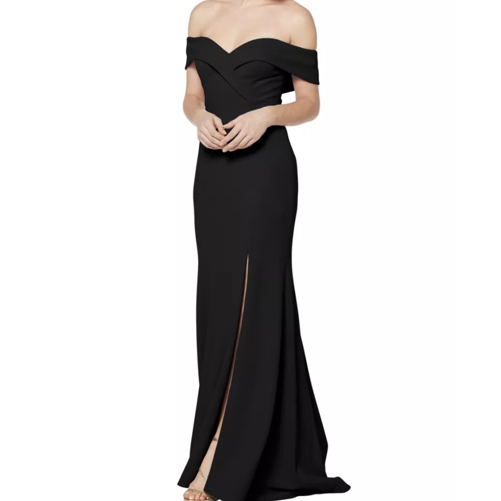 Bill Levkoff Black Stretch Crepe Off The Shoulder A-line Dress